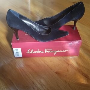 Salvatore Ferragamo Black Suede Pumps